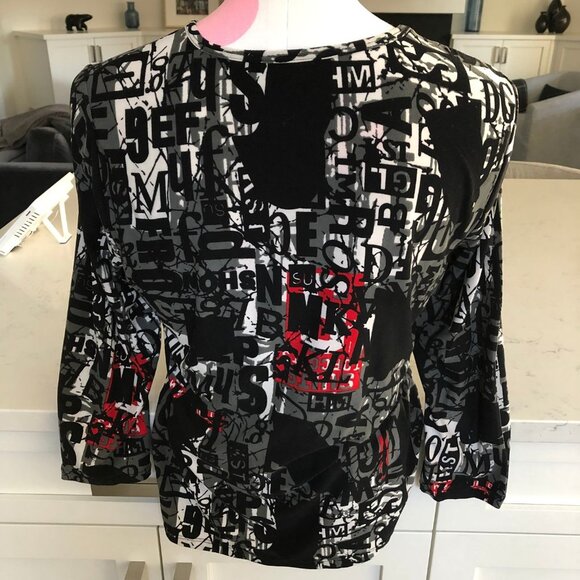 Nygard Collection Abstract Print Scoop Neck 3/4 Slv Polyester Top Blk Wht Sz S - Picture 5 of 9